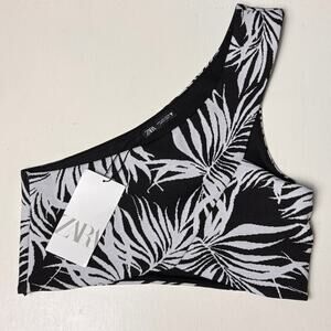 Zara Women’s One Shoulder Palm Print Jacquard Cross Over Crop Top Sz L NWT